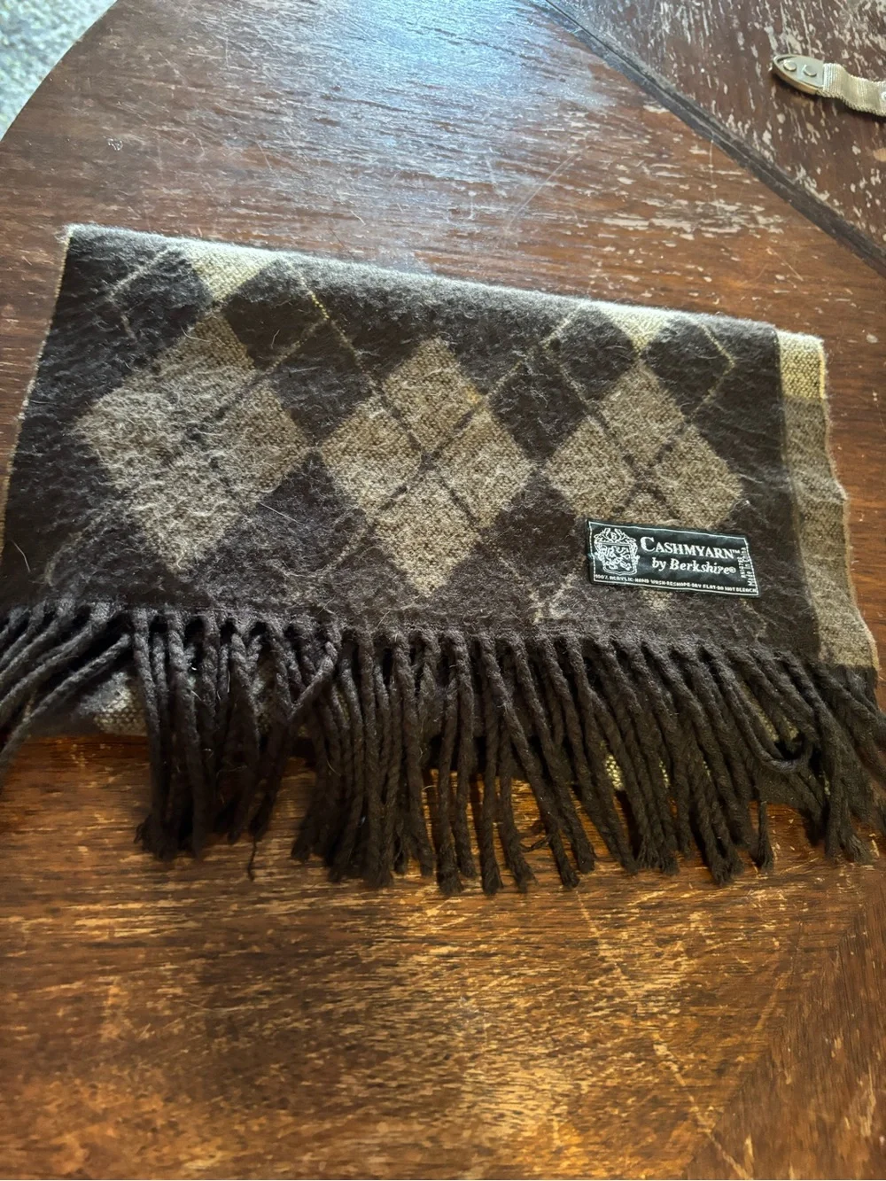 CashmirYarn by Berkshire Plaid Fringe Scarf in Brown and Tan